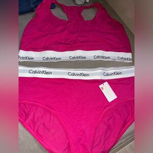 CK CALVIN KLEIN Bralette & underwear panty plus women size 3X XXXL Hot Pink